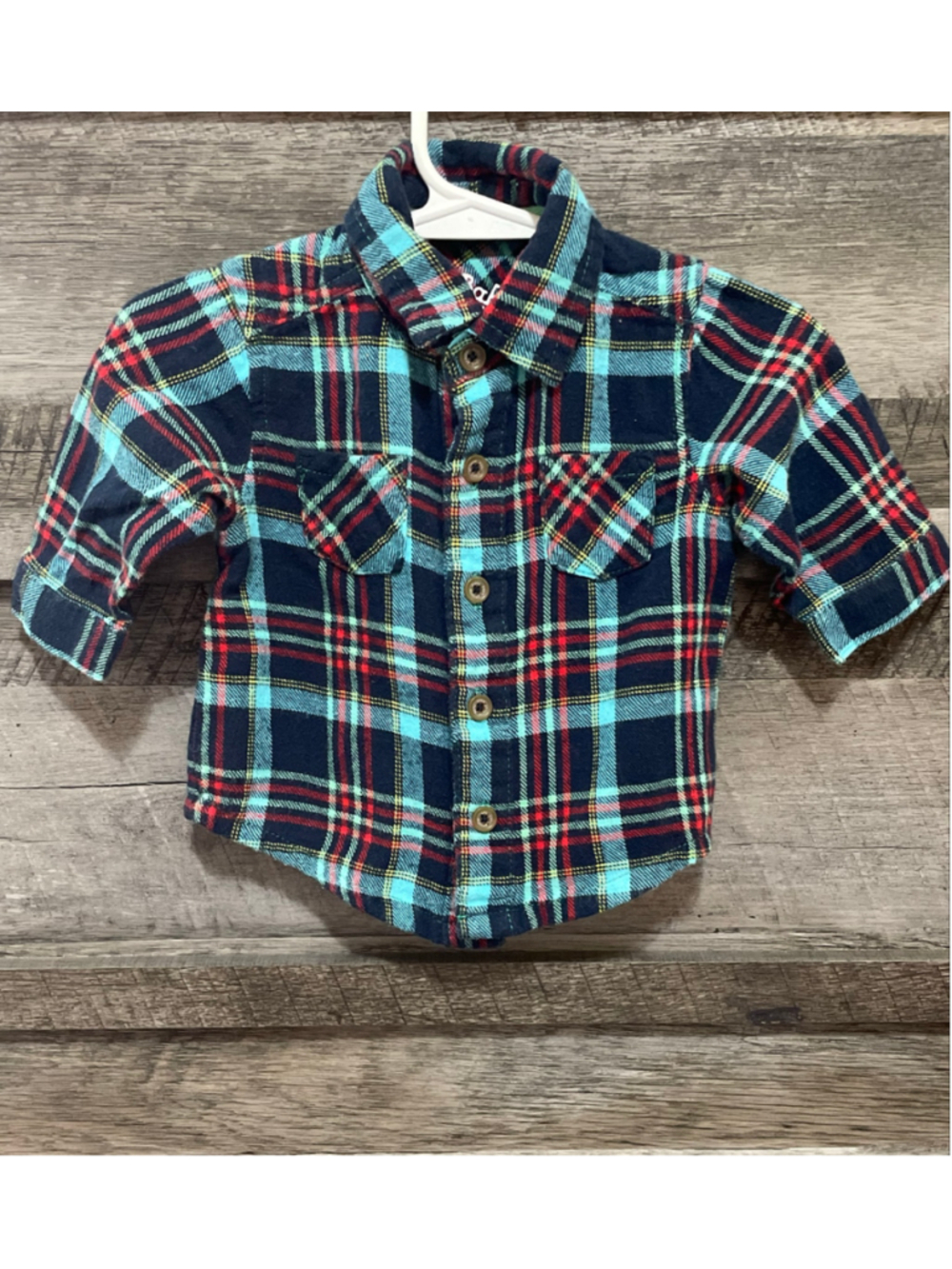 Baby OshKosh B'gosh Button Down Shirt 3 Months Navy Blue Plaid